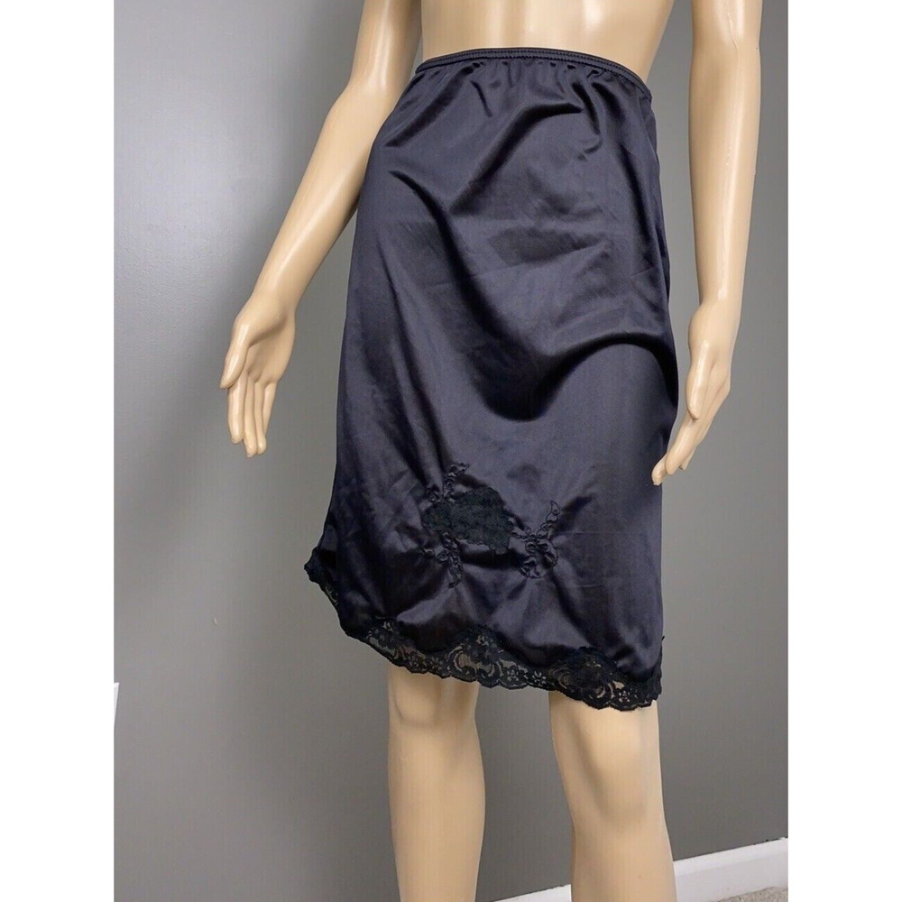 Vintage Mardor Small 5 Half Slip Semi Sheer Black Nylon Tricot Lace Embellished